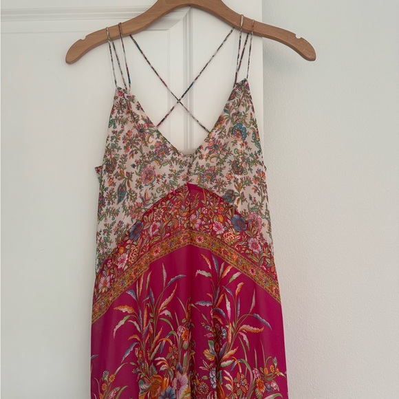 Lucky Brand women’s pink Scarf Print Crisscross Spaghetti Strap Layla Dress XS - Picture 3 of 6